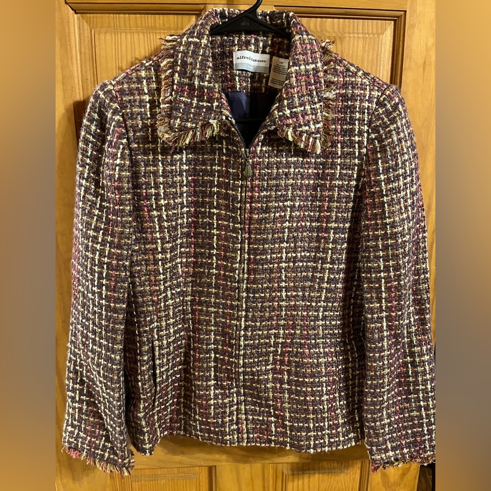 Alfred Dunner Petite Tweed Plaid Zipper Front Blazer /Jacket